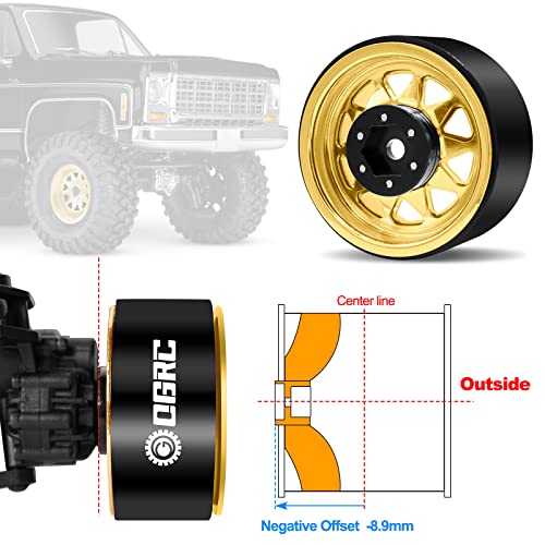 OGRC 1.9" Beadlock Wheels for SCX10 TRX4 VS4-10 Gen8 MST CFX 1/10 Crawler | Offset -8.9mm, Aluminum, 12mm Hex, for for TRX4 SCX10 Redcat GEN7 GEN8 RC4WD D90 Crawler, Yellow - color: Yellow