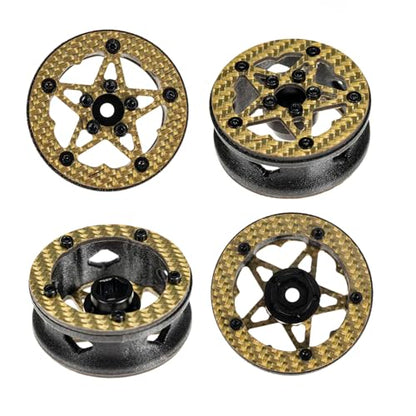 1.6" (40.6mm) Super Wheels, Carbon fibre Beadlock Wheel fit for SCX24 TRX4M FCX24 FCX24M CR18P 1/24 1/18 RC Crawlers Upgrade, Style C, Gold - color: Gold, size: Style C