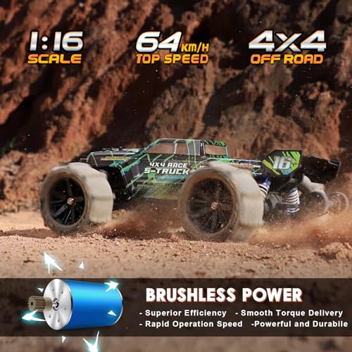 HAIBOXING 16890SA 1/16 Scale 4WD Brushless RC Truck Max 40 MPH Fast RC Cars | All Terrains, RC Car with Independent ESC, 4X4 Off-Road Semi-Truck for Boys and Adults; 3S Battery Applicable (not Included). - color: 16890sa Green