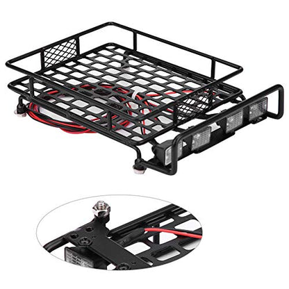 Large Size RC Roof Rack Luggage Carrier with 4 LED Lights, Metal Roof Rack for Axial SCX10 1/10 Scale RC Crawler Car, High Simulation Accessory with Quadrate Lighting (2 red 2 White) - size: 2 red 2 white