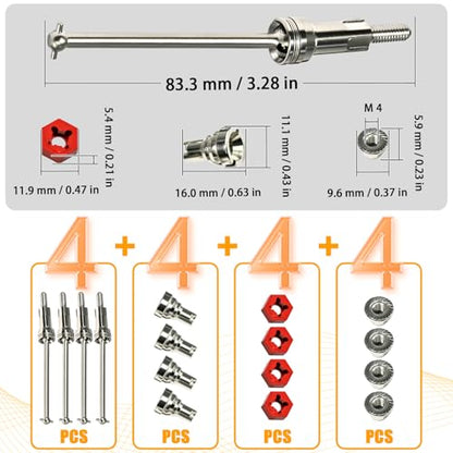 Hardened Steel CVD Driveshaft Front Rear with Hexs, Nuts, Drive Center Cup, Drivershaft Dogbone CVD Compatible with ARRMA 1/18 Mojave Granite GROM ARA2102, Replace #ARA311198 (Silver,Red) - color: Silver-red