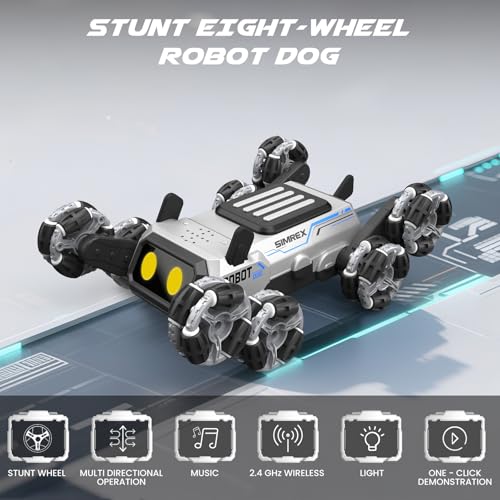 SIMREX Robot Dog RC Stunt Car Toys - Gesture Sensing Remote Control car with Mecanum Wheels, LED Eyes, 3 Sound Effects, Birthday Gift for Kids Boys Girls - style: Stunt Car