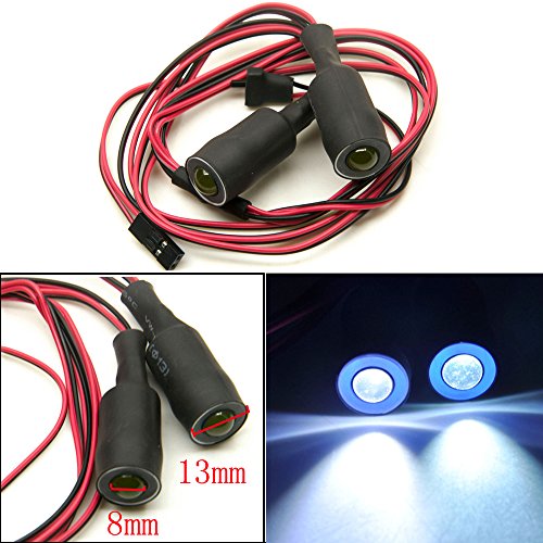 QUE-T 13mm 2 LEDs Angel Eyes & Demon Eyes LED Headlight/Back Light for 1:10 RC Model Crawler Cars, (Blue + White, 13MM) - color: Blue + White, size: 13MM
