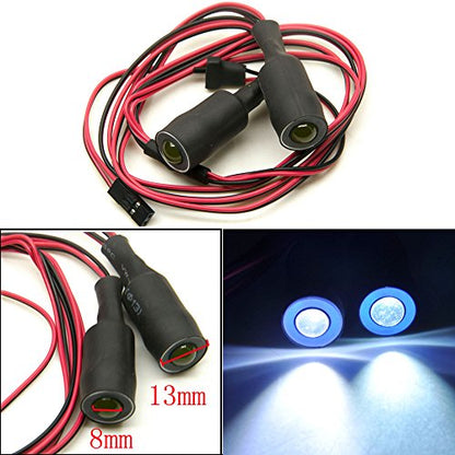QUE-T 13mm 2 LEDs Angel Eyes & Demon Eyes LED Headlight/Back Light for 1:10 RC Model Crawler Cars, (Blue + White, 13MM) - color: Blue + White, size: 13MM