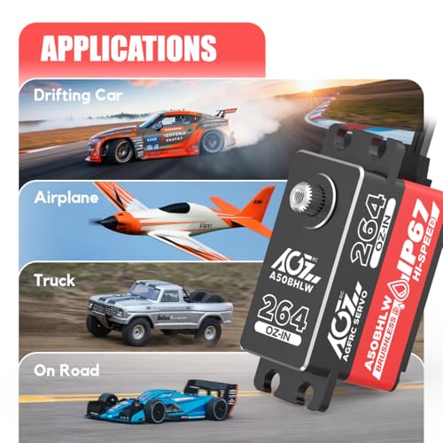 AGFRC 19KG Low-Profile Programmable-Digital-Servo - 0.073Sec High Speed Wateproof Full Metal Gear Brushless RC Servo with 25T Metal Servo Horn for 1/10 RC Car, 180 Degrees (A50BHLW)
