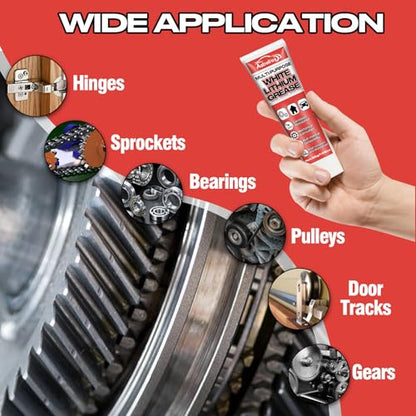 AstraVox White Lithium Grease, Multi-Purpose Lubricant Lithium Grease | with Brush for Hinges, Bearings, Gears, and Garage Doors, Ideal for Automotive, Marine, Industrial, and Household Use (1)