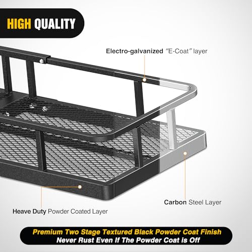 Nilight 60" x 24"x 7.87" Carrier & 5/8" Pin Clip Fits 2-Inch Receiver 500 Lbs Heavy Duty Capacity Luggage Basket Fold Up for SUV Pickup Camping Traveling - style: 24"x 60"x 7.87" Hitch Basket