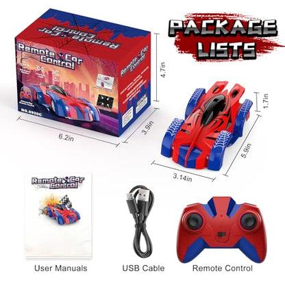 Wall Climbing Remote Control Car with Headlight | 360° Rotating RC Stunt Car, Rechargeable RC Cars Toys for 3 4 5 6 7 8-12 Year Old Boys Girls Kids - color: Red&blue