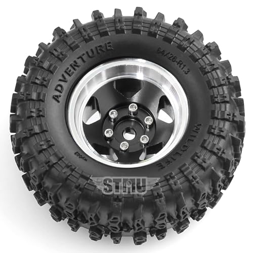 STMU 1.3'' Beadlock Wheel Tires for 1/18 1/24 TRX4M SCX24 FCX18 FCX24 RC Crawler Car (Black) - color: Black
