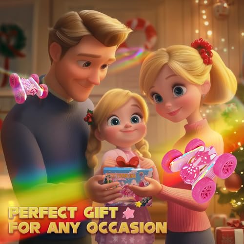 Remote Control Car for Girls, Pink RC Cars Stunt RC Car Girl Toys for Girls Double-Sided 360° Rotating with Headlights 4WD Kid Toys for Birthday Gifts (Pink) - color: Pink