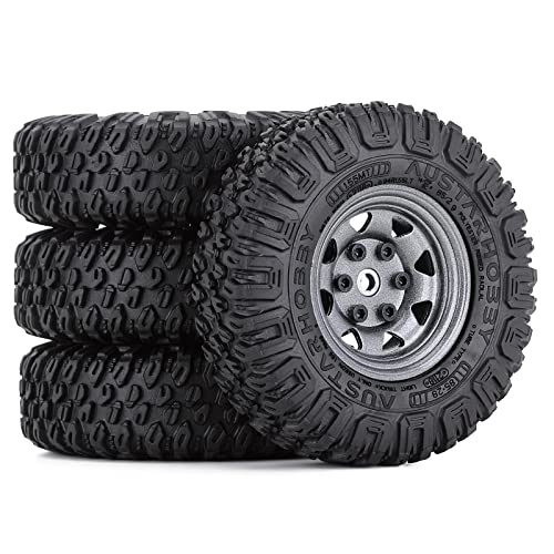 4PCS 1.55 inch 85mm Rubber Terrain Crawler Tires Metal Beadlock Wheel Rims Tires Set Compatible with 1/10 RC Crawler Car Axial AX90069 D90 TF2 Tamiya CC01 LC70 MST JIMNY (Grey) - color: 85mm-gray