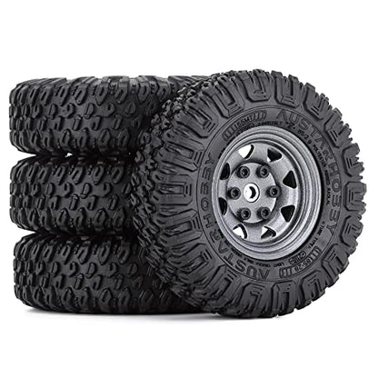 4PCS 1.55 inch 85mm Rubber Terrain Crawler Tires Metal Beadlock Wheel Rims Tires Set Compatible with 1/10 RC Crawler Car Axial AX90069 D90 TF2 Tamiya CC01 LC70 MST JIMNY (Grey) - color: 85mm-gray