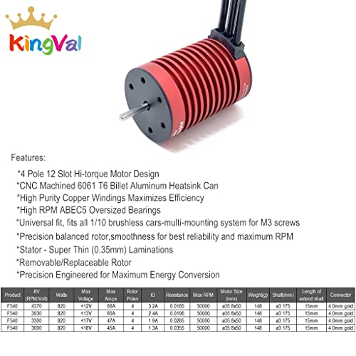 KingVal Replacement F540 3000KV Waterproof Brushless Motor Shaft 3.175mm with 45A Brushless ESC Combo Compatible with 1/10 RC Car
