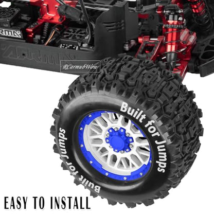 1/8 1/10 17mm Hex RC Truck Tires,Wheels and Tires for 1/10 E-Revo T-Maxx Summit,1/8 Kraton Outcast 6S,Sledge,Buggy Rubber Tyres and Rims w/Foam Insert for RC Off-Road Car,White-Navy Blue - color: White&navy Blue(4pcs)