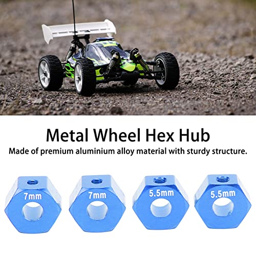 4Pcs Aluminium Alloy 12mm Diameter, RC Wheel Hub, 12mm RC Wheel Hex Hub Extension, 5 5mm 7mm Hex Drive Adapter Thickness Accessory Set Kit for traxx as 1/10 Slash (Blue)