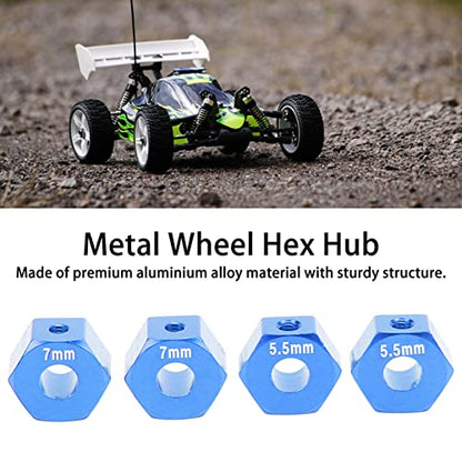 4Pcs Aluminium Alloy 12mm Diameter, RC Wheel Hub, 12mm RC Wheel Hex Hub Extension, 5 5mm 7mm Hex Drive Adapter Thickness Accessory Set Kit for traxx as 1/10 Slash (Blue)