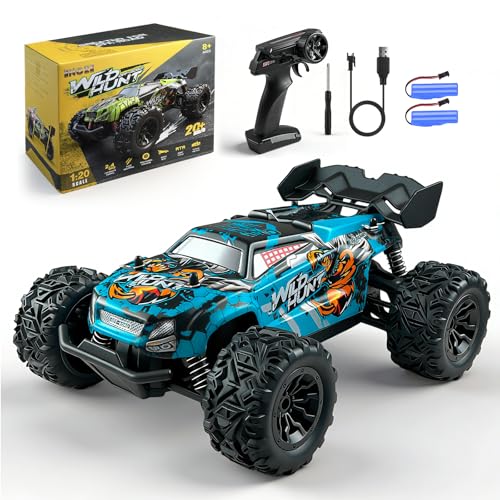 Remote Control Car for Kids, All-Terrain Remote Control Truck for Boys, Rechargeable Rc Truck, 1:20, 20KM/H, 2.4GHZ, Speed Friendly, Sturdy, Ideal Gift for Christmas, Birthday, Kids, Beginner (Blue) - color: Blue