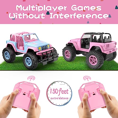 NQD Remote Control Car for Kids 1:16 Scale 80 Min Play 2.4Ghz Off Road RC Trucks with Stickers Toy Car Gift for Girls 3 4 5 6 Year Old - color: Pink and Blue