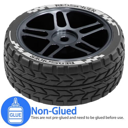 REDSPIDER RC Soft Rubber 1/10 On Road Tires 4PCS for Traxxas 4 Tec 2.0 Tamiya TT01 XV01 Kyosho WR8 Sakura WLtoys HPI HSP 1:10 RC Scale Touring On Road Racing Car Wheel Rims (Titanium) - color: Titanium