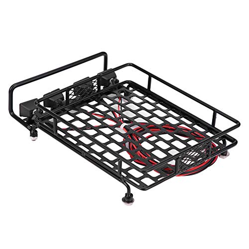 Large Size RC Roof Rack Luggage Carrier with 4 LED Lights, Metal Roof Rack for Axial SCX10 1/10 Scale RC Crawler Car, High Simulation Accessory with Quadrate Lighting (4 White) - size: 4 white