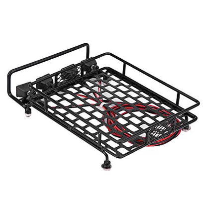 Large Size Roof Rack Luggage Carrier with LED Light Quadrate, RC Roof Rack for Axial SCX10 1/10 Scale RC Crawler Car, High Simulation Metal Accessory with Remote Control for LED Li (4 White) - style: 4 white