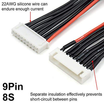 9 Pin JST-XH 8S Balance Plug Extension Lead Wire 200mm 5 PCS for LiPo Battery Balance Charging 22AWG Silicone (8S) - style: 8S