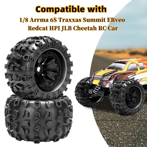 1/8 RC Monster Truck Tires, daitoku 17mm Hex RC Wheels and Tires for Traxxas Maxx Tmaxx E-Revo Revo 3.3 Arrma Kraton Notorious 6s Redcat Kaiju Shredder JLB Cheetah Monster