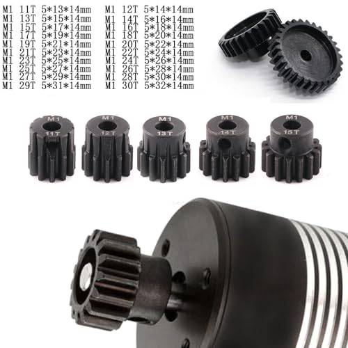 5pcs Mod 1 Pinion Gear 5mm Set Hardened Steel 11T 12T 13T 14T 15T Fit 5mm RC Motor Shaft M1 Pitch Gears Compatible with Arrma Traxxas Axial HSP Redcat Losi RC Car Truck Buggy (with Screwdriver) - size: 11 12 13 14 15T