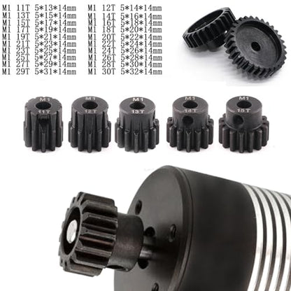 5pcs Mod 1 Pinion Gear 5mm Set Hardened Steel 11T 12T 13T 14T 15T Fit 5mm RC Motor Shaft M1 Pitch Gears Compatible with Arrma Traxxas Axial HSP Redcat Losi RC Car Truck Buggy (with Screwdriver) - size: 11 12 13 14 15T