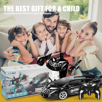 Rechargeable Transform Remote Control Spider Car, Black Transforming RC Robot Toy 1:18, One-Key Deformation, 360° Drifting Vehicle for Kids Ages 3-7
