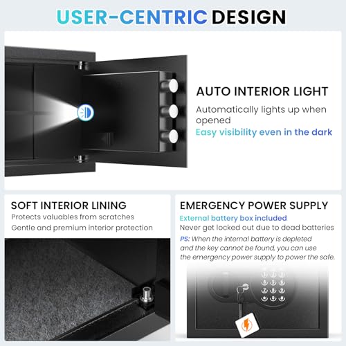 9.84'' Tall Small Safe Box, Home Safes with Removable Shelf | Fireproof Bag, Keys & Pass Code,Mini Fireproof Security Safe with Smart Alert and Wall Mount Kits for Money,Jewelry,Documents - size: 0.9 Cubic Feet