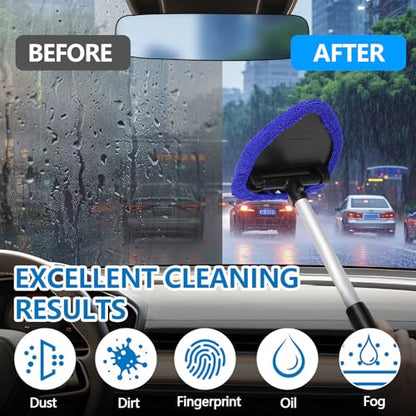 wuyaoyao Car Windshield Cleaning Tool, Car Windshield Window Cleaner, Auto Window Glass Cleaning Kit with Extendable Handle & Reusable Microfiber Pad & Spray Bottle, Universal Car Accessories (Blue) - color: Blue