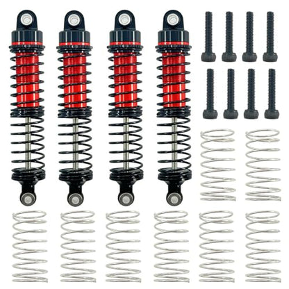 Aluminum Front & Rear Shock Absorber Set for 1/18 RC Cars, Threaded Oil Shocks Suspension Upgrade, 4-Pack (Red/Green) (Red) - color: Red