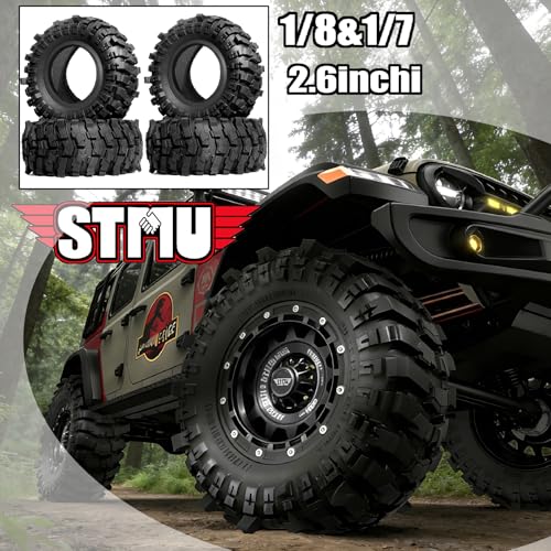 2.6'' Crawler Tires Rubber Mud Tyres OD 5.3'' (4PCS) for Axial SCX10 TRX4/6 GEN7/8 FCX10 RBX10 MJX H8H MK07 KM4 4082/83 1/7 1/8 1/10 Crawler Car (D) - color: D