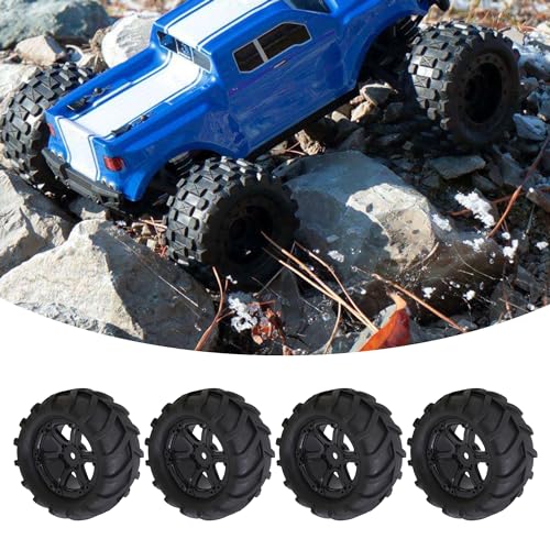 lovermusic 4PCS 1/16 RC Crawler Truck Off Roader Rubber Tires and Rims, 3.35x1.65inch Rock Climbing Tires