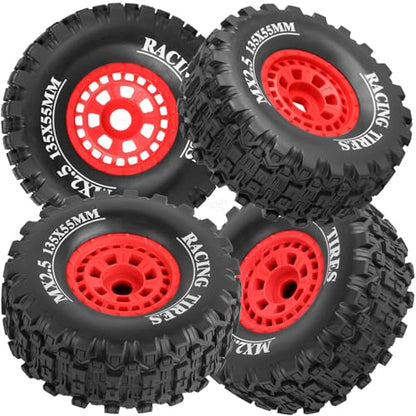 RC Short Course Wheels and Truck Tires for 1/7 1/8 RC Buggy Truck Car ARRM A Mojave 6S TRAXXA UDR,Off-Road Tire w/RC Wheels Hex,17mm Hex RC Tires RC Wheels(135X55) 4PCS Red - color: Red/Rc Wheel