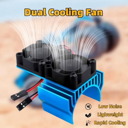 VXL-3s ESC Cooling Fan and Motor High Speed Cooling Fan Dual Fan Set Fit for Upgrades 1/10 Traxxas Slash 4×4 VXL Rustler 4X4 Stampede 4X4 Hoss 4×4 Velineon VXL-3s Heat Sink, Blue - color: Blue