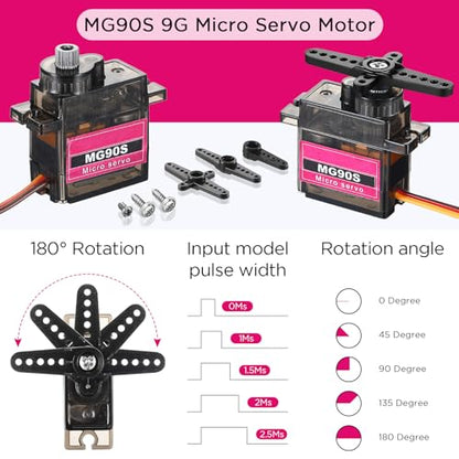 Hanaive 16 Pcs Mini MG90s 9g Micro Servo Motor RC Servo Kit for Robot Helicopter Airplane Car Boat Control