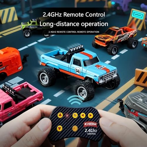 1/64 Scale Alloy RC Car 2.4GHZ Off-Road Remote Control Car with Trailer Three Speed Adjustment Small RC Truck Gifts for Christmas Day Birthday (C-HB10 Black) - style: C-HB10 Black
