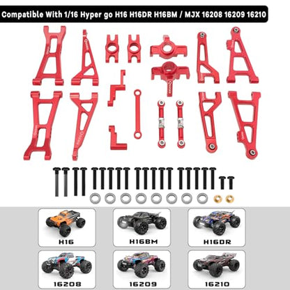 Aluminum Upgrade Kit, Front Rear Suspension Arms, Steering Knuckles & Hubs, R168Z Bearings for 1/16 MJX Hyper GO H16BM H16GT H16DR 16208 16209 16210 RC Truck Car Accessories Parts (Rde) - color: Rde