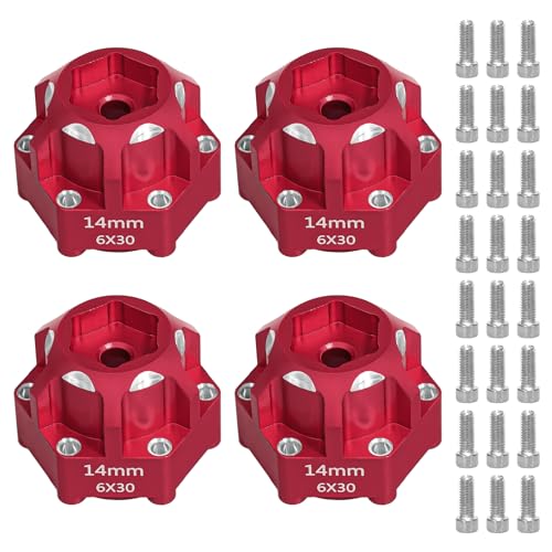 LRFHL 1/10 6x30 to 14mm Hex Adapters for 1/10 Proline Arrma Senton Granite | 20mm Thickness, Aluminum Wheel Hex Hub Adapter Upgrade Parts, Red - color: Red 14mm