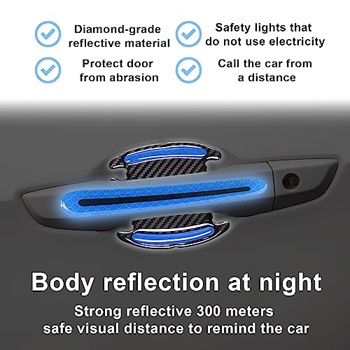 12Pcs Blue Reflective Car Sticker Set Rearview Mirror Reflective Stickers Side Stickers Door Handle Sticker 3D Carbon Fiber Anti Scratches Protective Films - color: blue