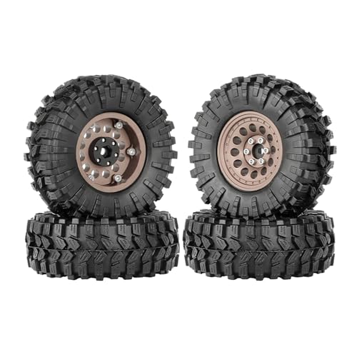 4PCS 1.3" Aluminum Alloy Beadlock Wheel Rims All-Terrain Tyre 70mm Rubber Tires Set with 5mm & 7mm Hex for 1/12 1/14 1/18 1/24 RC Rock Crawler Car Upgrade Parts (A-Brown) - color: A-brown