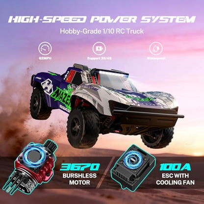 Hosim Fast RC Cars for Adults Brushless 1/10 Scale, MAZEK 4WD Off-Road Electric All Terrain Hobby Monster Truck with 3S 5000mAh Battery & 100A ESC, 4S Ready RC Truck Waterproof Remote Control Car - color: Blue