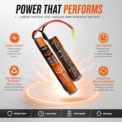Lancer Tactical 8.4V 1600mAh NiMH Nunchuck Airsoft Battery, Stick/Butterfly Pack with Mini Tamiya Connector