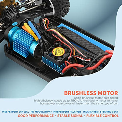 GoolRC WLtoys 124007 Brushless RC Cars, 1:12 Scale Remote Control Car, 4WD 75km/h High Speed Racing Car, 2.4GHz All Terrain Off Road RC Truck RTR with Metal Chassis for Adults