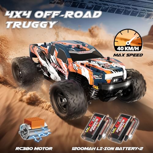 YESHIN 1:18 Scale All Terrain RC Car, 40 KPH High Speed 4WD Electric Vehicle with 2.4 GHz Remote Control, 4X4 Waterproof Off-Road Truck with Two Rechargeable Batteries Two Shells