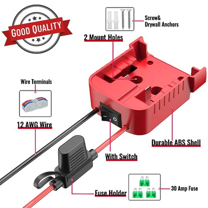Azocek Power Wheel Adapter 2 Packs Compatible with Milwaukee 18V Battery | Battery Converter Kit, Fuse & Switch Included, Wire Terminals & 12 AWG Wire, Compatible with DIY RC Car Toys Robotics