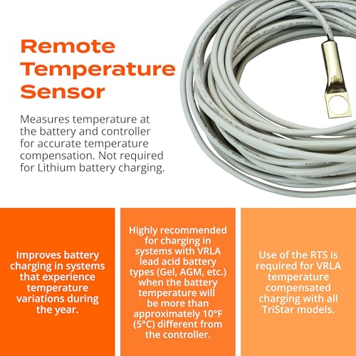 Morningstar Remote Temperature Sensor for Solar Charge Controllers (RTS) | Epoxy-encapsulated, fits SunSaver MPPT, TriStar MPPT, ProStar, accurate battery temp compensation, surge protected