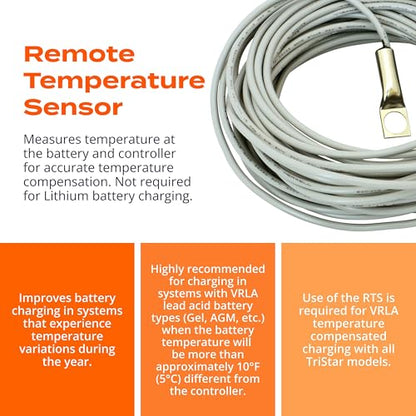 Morningstar Remote Temperature Sensor for Solar Charge Controllers (RTS) | Epoxy-encapsulated, fits SunSaver MPPT, TriStar MPPT, ProStar, accurate battery temp compensation, surge protected